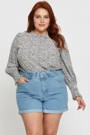 Geo Print Shell Top Long Sleeve High Neck