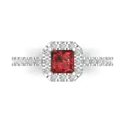 1.4 Princess Natural Garnet Promise Bridal Wedding Classic Ring 14k White Gold