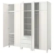 PLATSA wardrobe with 10 doors + 3 drawers, white/SANNIDAL white, 220x57x231 cm