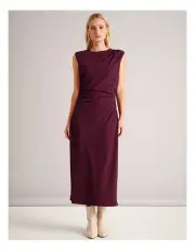 [Basque] Textured Gathered Dress in Aubergine