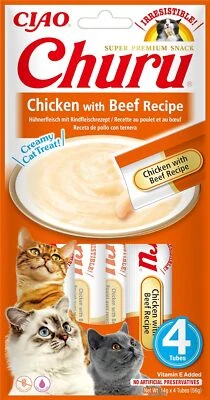 Ciao Churu Sticks by INABA Cat Treat - Chicken Beef Flavour 4 x 14g Soft