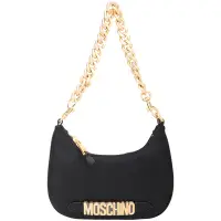 在飛比找Yahoo奇摩購物中心優惠-MOSCHINO 字母尼龍拼牛皮手提/肩背腋下包(黑色)