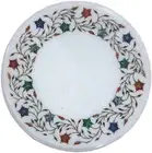 Round Marble Coffee Table Top Semi Precious Stone Inlay Work Bed Side Table