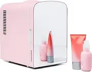 Chefman Portable Mirrored Personal Fridge 4 Liter Mini Refrigerator, Skin Care, Makeup Storage, Beauty, Serums And Face Masks, Small For Desktop Or Travel, Cool & Heat, Cosmetic Application, Pink