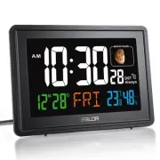 Atomic Clocks for Bedrooms Digital Large Display - Black - Desk Clock with Te...