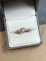 Pink Morganite Simulant White Cubic Zirconia 18K Gold Sterling Silver Ring Sz 10
