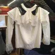 Alice + Olivia White "Layla" Cold Off Shoulder Ruffle Blouse sz XS $295 NWT's