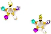 [JewelryWeb] 14k Yellow Gold Multicolor CZ Simulated Diamond Star Screw Back Earrings 8x8mm Stud Earring for Women