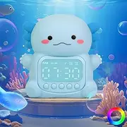 Aokpsrt Axolotl Alarm Clock with Night Light for Kids, Rechargeable Silicone Lamp Time to Wake Clock Cute Animal Tabletop Lamp, Perfect Sleep Companion for Boys Girls, Blue