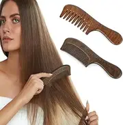 Walnut Wide Tooth Curly Hair Comb Set - 2Pcs Wood Combs With Fine and Wide Teeth, Anti-Static for Women