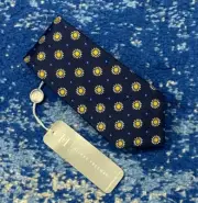 NEW Hickey Freeman Boys Blue Navy Yellow Silver Black Geometric Floral Necktie