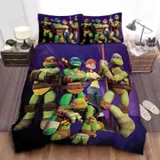 v5233 Bed Sheets Teenage Mutant Ninja Turtles Posing With April O'neil Duvet Cover Set Bed Sheets IU5233