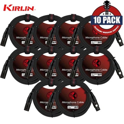 10-PACK Kirlin 20FT XLR M to XLR M 20AWG Microphone Cable Black MPC-270 PB-20/BK