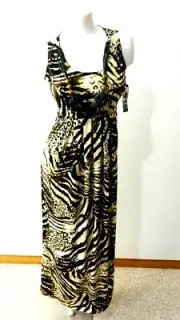 NWT NINA LEONARD ANIMAL PRINT TRIBAL MAXI DRESS SIZE S