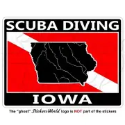 IOWA SCUBA DIVING Flag-Map Shape USA Rectangular Vinyl Sticker, Decal 100mm (4")