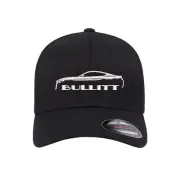 BULLITT Ford Mustang Outline Embroidered Flexfit Hat Flat and Curved