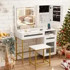 Makeup Vanity Table with Mirror and Lights Modern Dressing Table and Stool Set