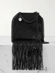 [Stella McCartney] Stella McCartney - Falabella Tiny Fringed Sequined Canvas Shoulder Bag - Black - One size One size Black