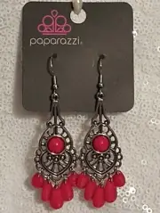 Paparazzi Fruity Tropics Red Earrings Silver Metal