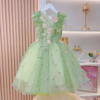在飛比找蝦皮購物優惠-女童洋裝2022夏季新款兒童短袖公主裙花仙子禮服女童生日禮服