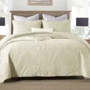 Cotton Rich Lightly Quilted Coverlet Set Royale Cream King
