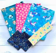 3 Set of Book Sleeves with Bookmark & Coasters, Cute Dogs & Unicorns Fabric