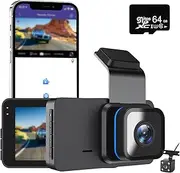 Meteor 1776 Dash Cam, Meteor 1776 Wireless Dash Cam with WiFi & GPS, Night Vision, 3-inch Screen, Dual Cameras, Loop Recording, 140° Wide Angle, 24/7 Parking Monitor (HD+WiFi+GPS,64G)
