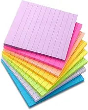 Obsentoes (8 Pack) Lined Sticky Notes Post, 8 Bright Colors Self Sticky Notes Pad Its 4X4 in, Big Square Sticky Notes for Office, Home, School, Meeting,50 Sheets/pad