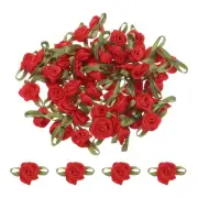 150 Pcs Red Mini Roses Bow 15mm Ribbon Roses for Appliques Crafts