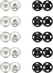 Clothes Hidden Button, 100 Sets 10mm Sew-on Snap Buttons, Stainless Steel Snap Fastener Press for Sewing Clothing (Black and Silvery)