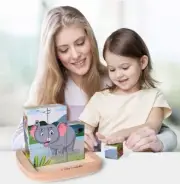 Rolimate Wooden Block Puzzle Cube 6 in 1 Animals Puzzle Tray Safe For Kids Play