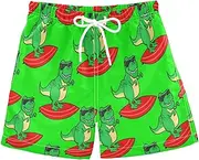 [RPLIFE] Boys Swim Trunks, Anti-Chafe Swim Trunks Boys 2 T, Cartoon Rex Surfing Red Surfboard