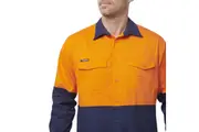 King Gee Mens Workcool 2 Hi-vis Cotton Drill Work Shirt K54870 - Orange/Navy
