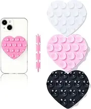 3PCS Silicone Suction Phone Case Mount,Double-Sided Heart Shaped Non Slip Suction Cup Phone Mount,Hands-Free Phone Accessories Holder for Selfies and Videos,for Cell Phone