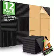 12 Pack Sound Proof Foam Panels Studio Acoustic Foam Panels,1" X 12" X 12"Soundp