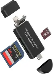 USB C Micro USB Lightning USB-A SD Card Reader 4 in 1 for iPhone 16 15 14 13 Pro