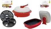 Microhearth Cookware Combo Set (Everyday Pan & Grill Pan) for Microwave Oven, Red