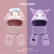 My Melody Kuromi Cinnamoroll Plush Hat Scarf Gloves Children's Winter Warm Caps