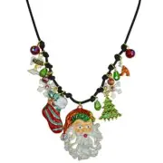 KIRKS FOLLY CHRISTMAS MAGIC SANTA CHARM NECKLACE BLACK CORD ST WITH WHITE SCARF