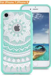 Apple iPhone 7/8 Clear Case with Aztec Design and Bumper Frame - Teal