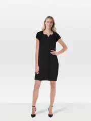 Black Button Down Knee Length Dress