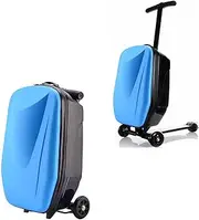 [GDLHY] Scooter Suitcase Carry On Hardshell Ride On Suitcase Scooter for Kids Age 4-15, Multifunctional Ride On Lightweight Kids Luggage with Wheels, Blue, One Size
