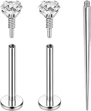 [PunkTracker] 16g/18g Titanium Internal Thread CZ Stud Piercing Jewelry for Tragus Nose Helix Medusa Lip Labret - Helix Tragus Cartilage Earring for Women Men 3PCS
