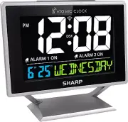 Desktop Dual Alarm Clock with Color Display - Atomic Accuracy - Calendar & Da