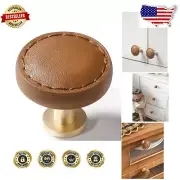 Elegant 10-Pack Brown Leather Cabinet Knobs: Round Drawer Pulls for Upgrades
