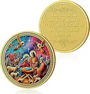 The Nativity Christian Challenge Coin The Virgin Mary Jesus Bible Coin John 1:9 Jesus God Christian Prayer Token Art Pocket Bible Verses Jesus Religious Gifts for Men and Women