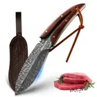 Meat Cleaver Feather Knife w/Sheath Hand Forged Butcher Knife Outdoor Camping