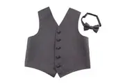 Dark Grey Boys Junior Cotton Vest Adjustable Waistcoast & Matching Bow Tie Set