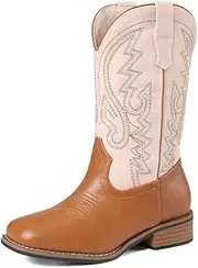 [Atsroel] Cowboy Boots Square Toe Kids Boots Embroidered Western Boots Cowgirl Boots For Toddler/Little Kid/Big Kid, A-apricot, 10 Toddler