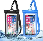 OHIFAST Waterproof Phone Pouch, IPX8 Waterproof Cell Phone Case for iPhone 15 14 13 Pro Max Plus Galaxy S22 S23 up to 7" Essential Dry Bag for Beach Cruise Ship, 2 Pack(Black+Blue)